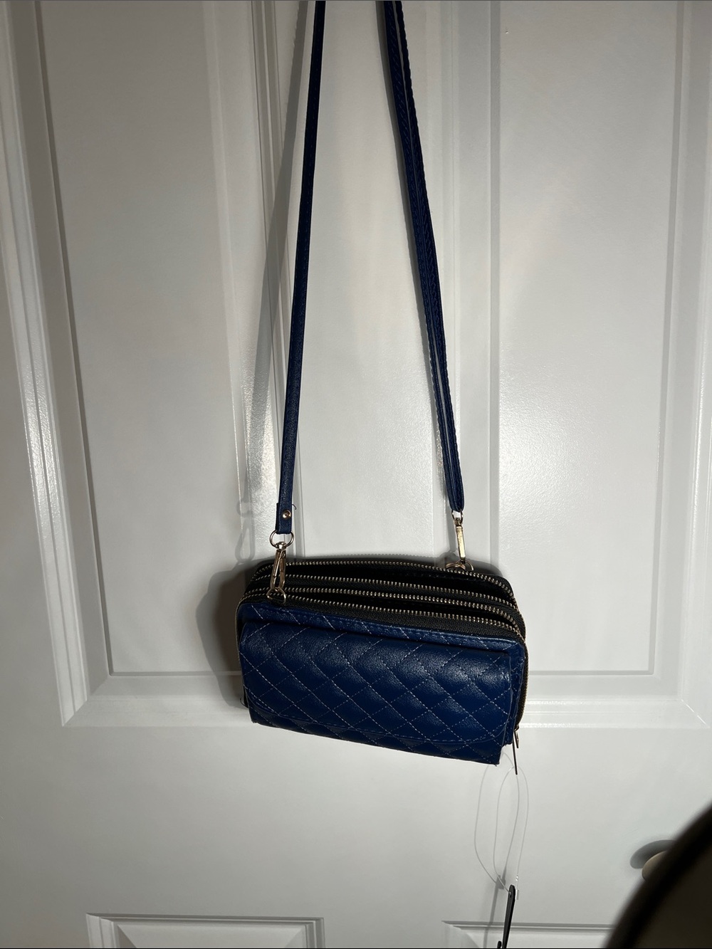 Navy Quilted Crossbody Bag -Chic Women's Shoulder Purse 4 Sections 3 Zippers New